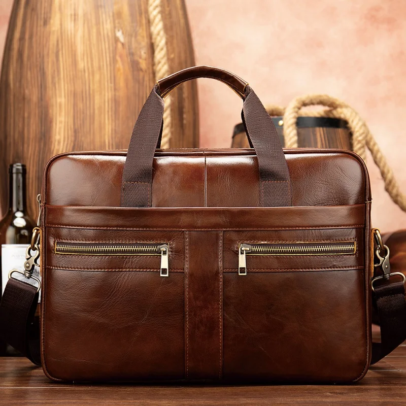 Luxury Genuine Leather Men Briefcase Bag Cow Leather Business HandBags Male Laptop Bag Office Shoulder Messenger Bag