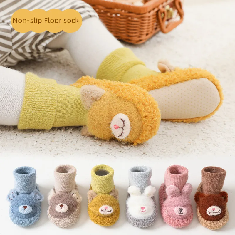 

1 Pair Autumn Winter Warm Calf Socks for Infant Baby Boy Girl 3D Cute Cartoon Bear Bunny Non-slip Floor Newborn Toddler Socks