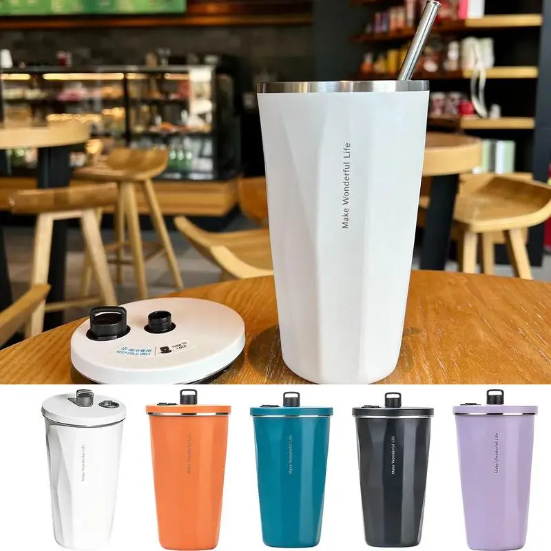 Modern Simple Water Bottle Water Flask Large Mouth Heat Insulated Bottle Coffee Cup With Straw Transport Hiking Tea Juice Cups