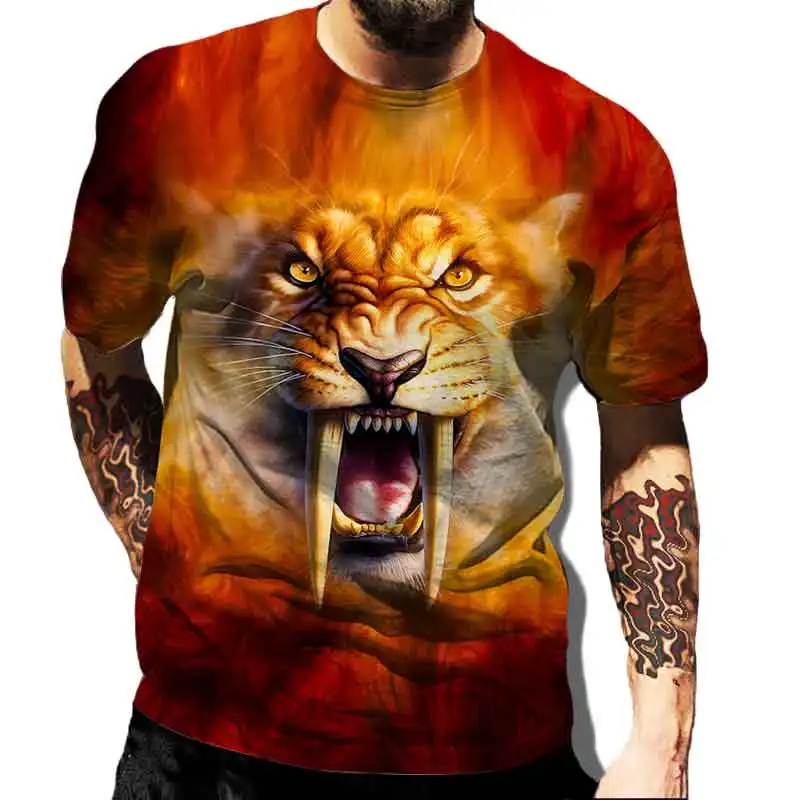 

3D animal printed men's T-shirt domineering tiger pattern men's short sleeved Harajuku clothing oversized hip-hop casual top 6XL