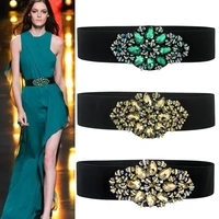 luxury shiny diamond wide ladies colorful crystal dress decoration waist belt for woman rhinestone elastic waistband genuine