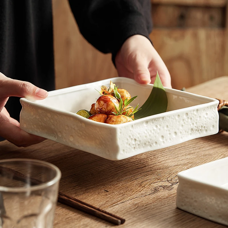 

Квадратная тарелка, керамическая посуда, основное блюдо, обеденная тарелка, домашняя декоративная тарелка, кухонные принадлежности, тарелк...