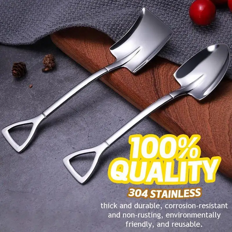 2PCS Creative Coffee Spoon Shovel Spoons Stainless Steel TeaSpoons Tableware Cutlery set For Ice cream Dessert Scoop Dropshippin |