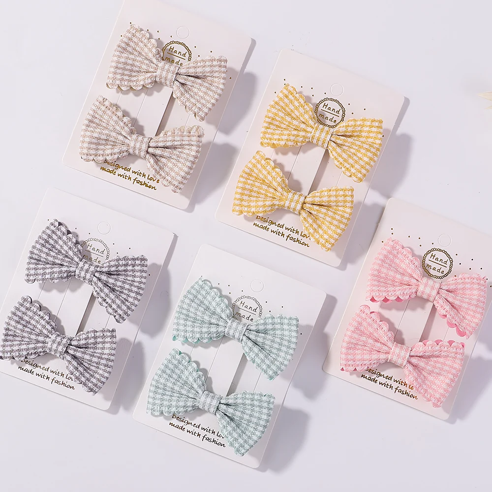 

2PCS/Set New Girls Cute Plaid Print Hairpins for Kids Children Sweet Headband Hair Clips Barrettes Fashion Bow Hair Accessories