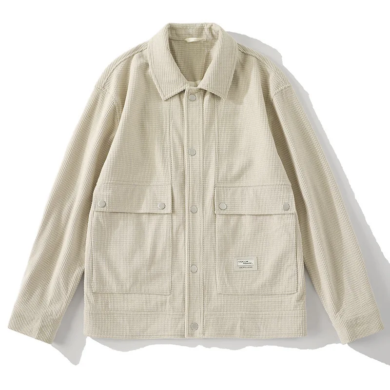 

Мужская простая стеганная куртка, осенняя однотонная универсальная куртка с отложным воротником, повседневная одежда для работы в стиле хи...