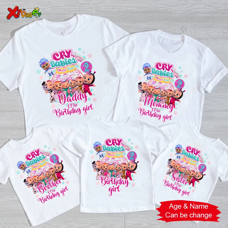 

Birthday Shirt for Family Matching Clothes Cry Babies Birthday T Shirt Party Girls Custom Name Age Kids Clothing Outfit Children