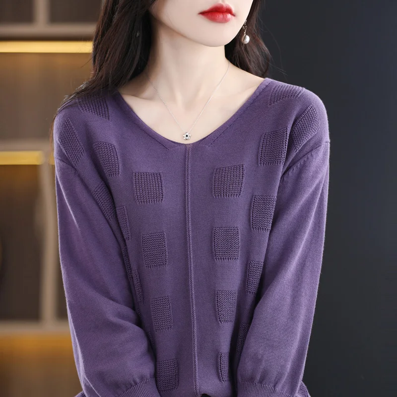 

Spring New Cotton Yarn Cropped Sleeve V-Neck Sweater Women's Short Loose Solid Color Bottoming Simple Pullover Half Sleeve Top