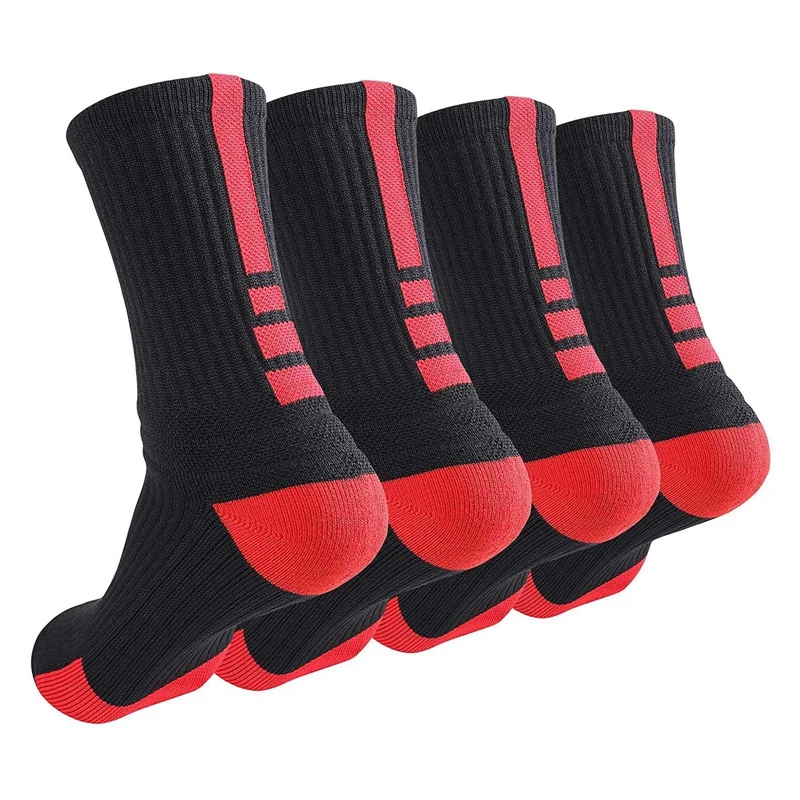 

4Pair Boys Basketball Socks Mid-Calf Cushion Athletic Socks For Men Running Training Sports