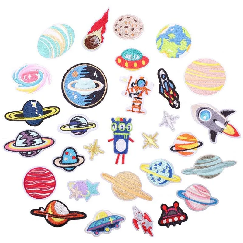 

30Pcs/lot Astronaut Planet Series iron on Embroidery patches DIY Patch Badge Cloth ironing hole mending clothes Decor applique