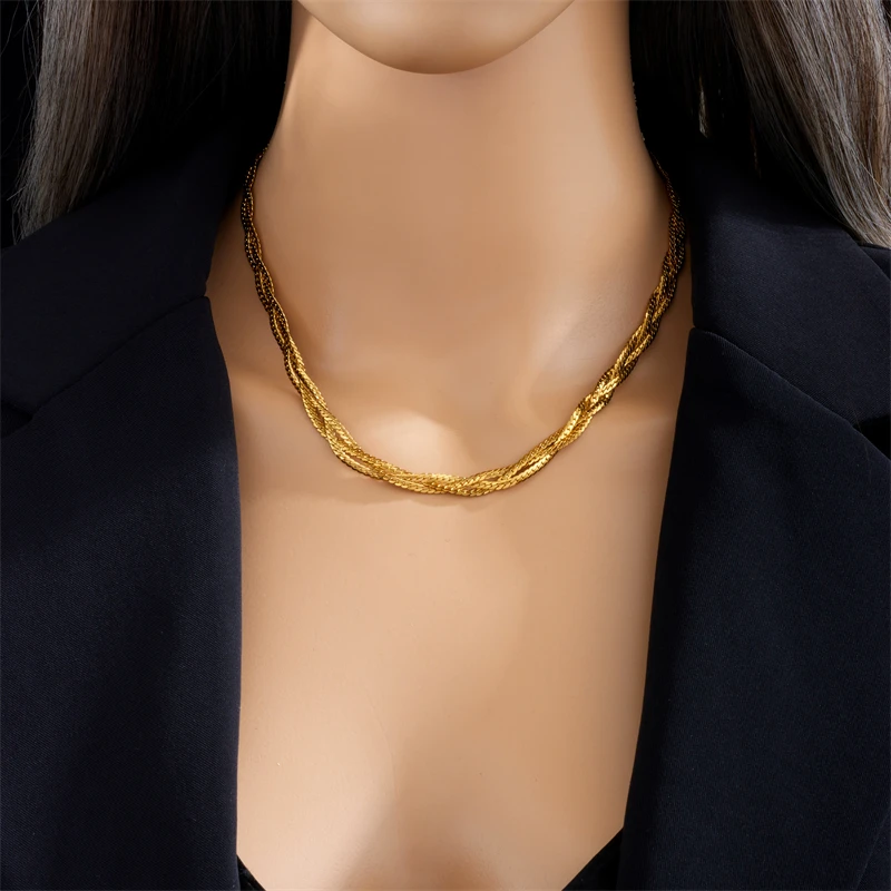 ДИЕУРО 316L Нержавеющая сталь Золотого цвета Тройная цепочка Перекрестный ожерелье для женщин Новый тренд Девочки Шея Шокер Ювелирные изделия Подарки.