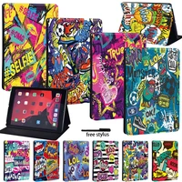 tablet folio pu leather stand case cover for apple ipad 8 2020 10 2 inch shockproof tablet case with graffiti free stylus