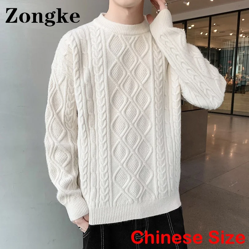 

Zongke White Men Sweater Vintage Fall Sweaters For Men Clothing Pullover Men Winter Clothes Knitwear 2XL 2022 Autumn New Arrival