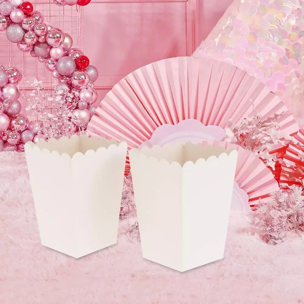 

12 Pieces Pure White Popcorn Boxes Container Birthday Movie Party Favors Treat Bags Wedding Bridal Favor Guests Gifts Box