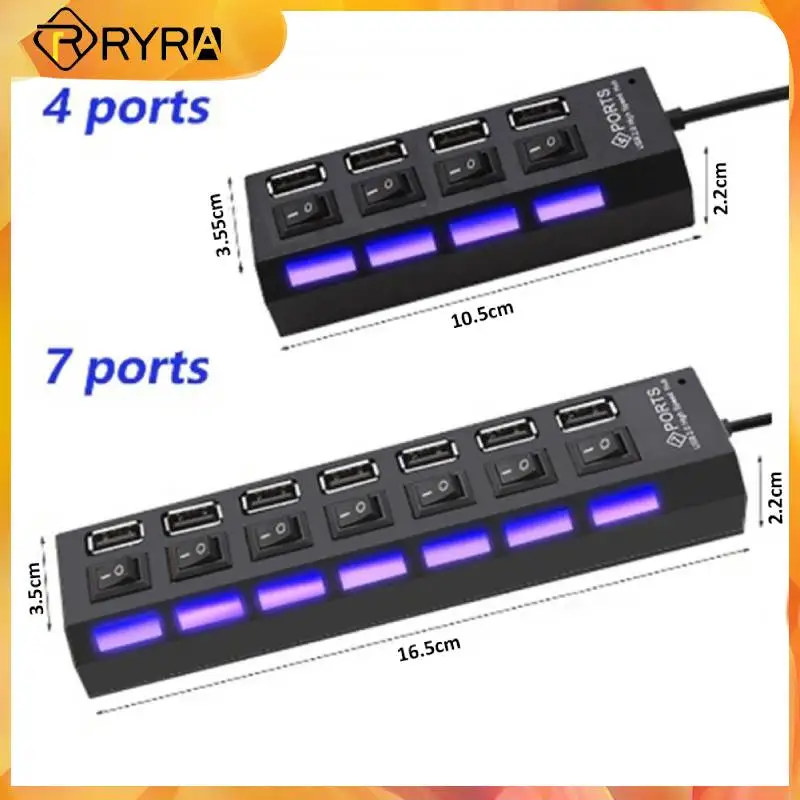 

RYRA 4/7 Ports Expansion Dock USB 2.0 Hub High Speed Multi Splitter Adapter Multiple Expander With Switch For PC Laptop Notebook