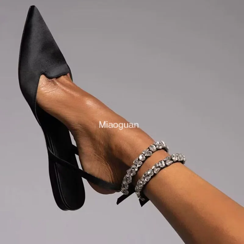 

Женские босоножки со стразами, модные однотонные сандалии с острым носком, на плоской подошве, роскошные свадебные туфли, Новинка лета 2023