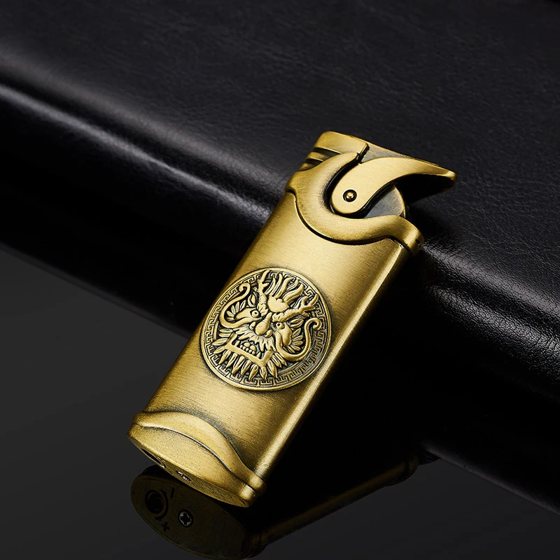 

Dropshipping Metal Turbine Inflatable Windproof Lighter, High Fire Butane Gas Cigar Lighter, Red Flame Men's Premium Gift