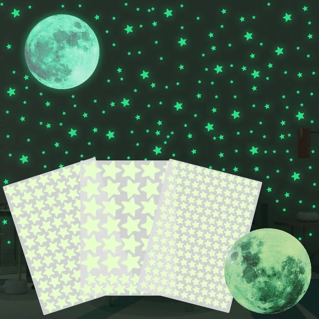 

Self-adhesive Home Decoration Kids Bedroom DIY 3D Glow In Dark Moon Stars Wall Stickers Luminous Decals Fluorescent Full Luna