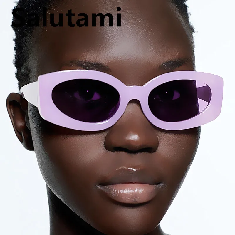 

Новинка 2022, модные овальные фиолетовые солнцезащитные очки кошачий глаз для женщин, винтажные маленькие квадратные солнцезащитные очки карамельных цветов, мужские Шикарные очки Uv400