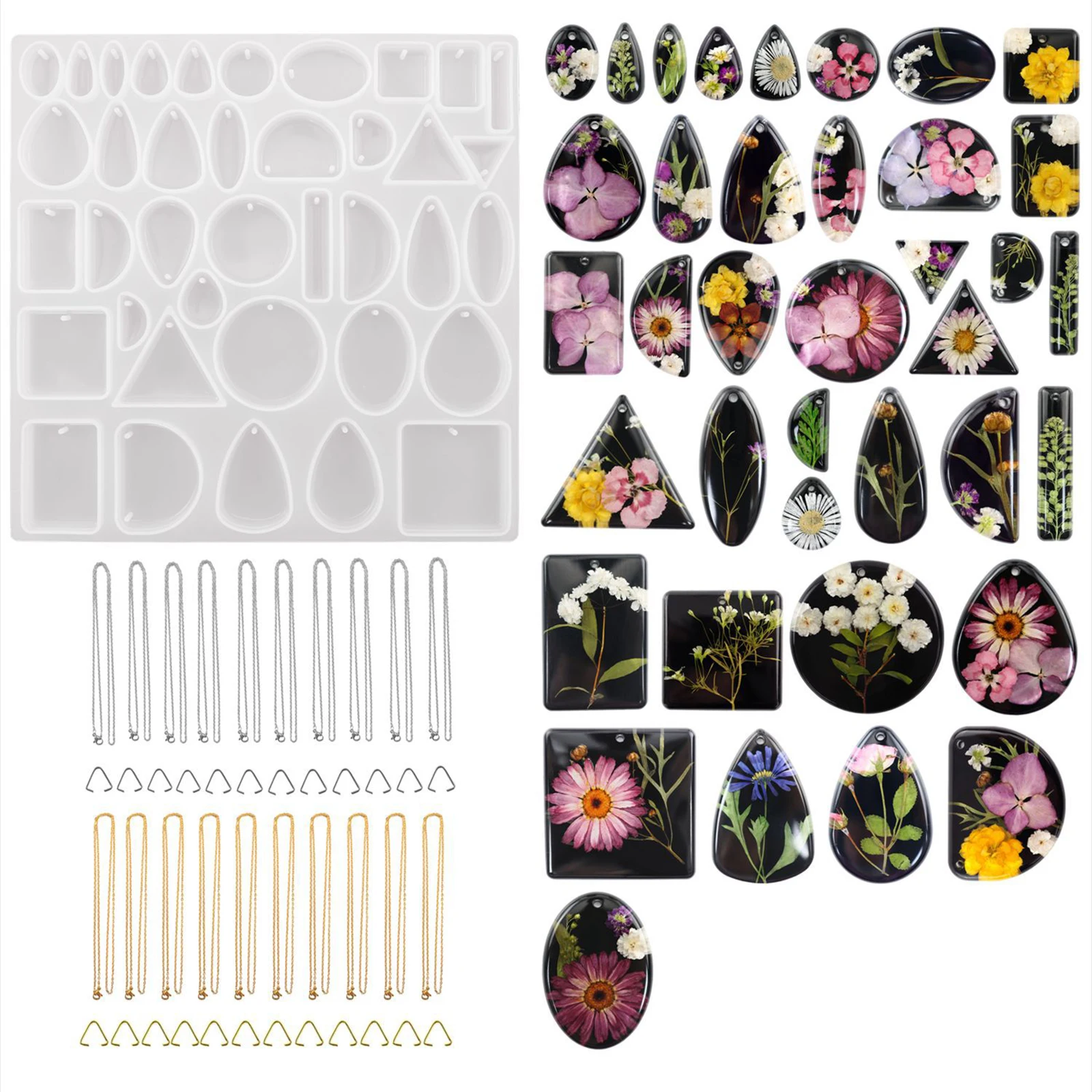 

DIY Crystal Epoxy Resin Mold Time Gem Pendant Necklace Keychain Mirror Silicone Mould