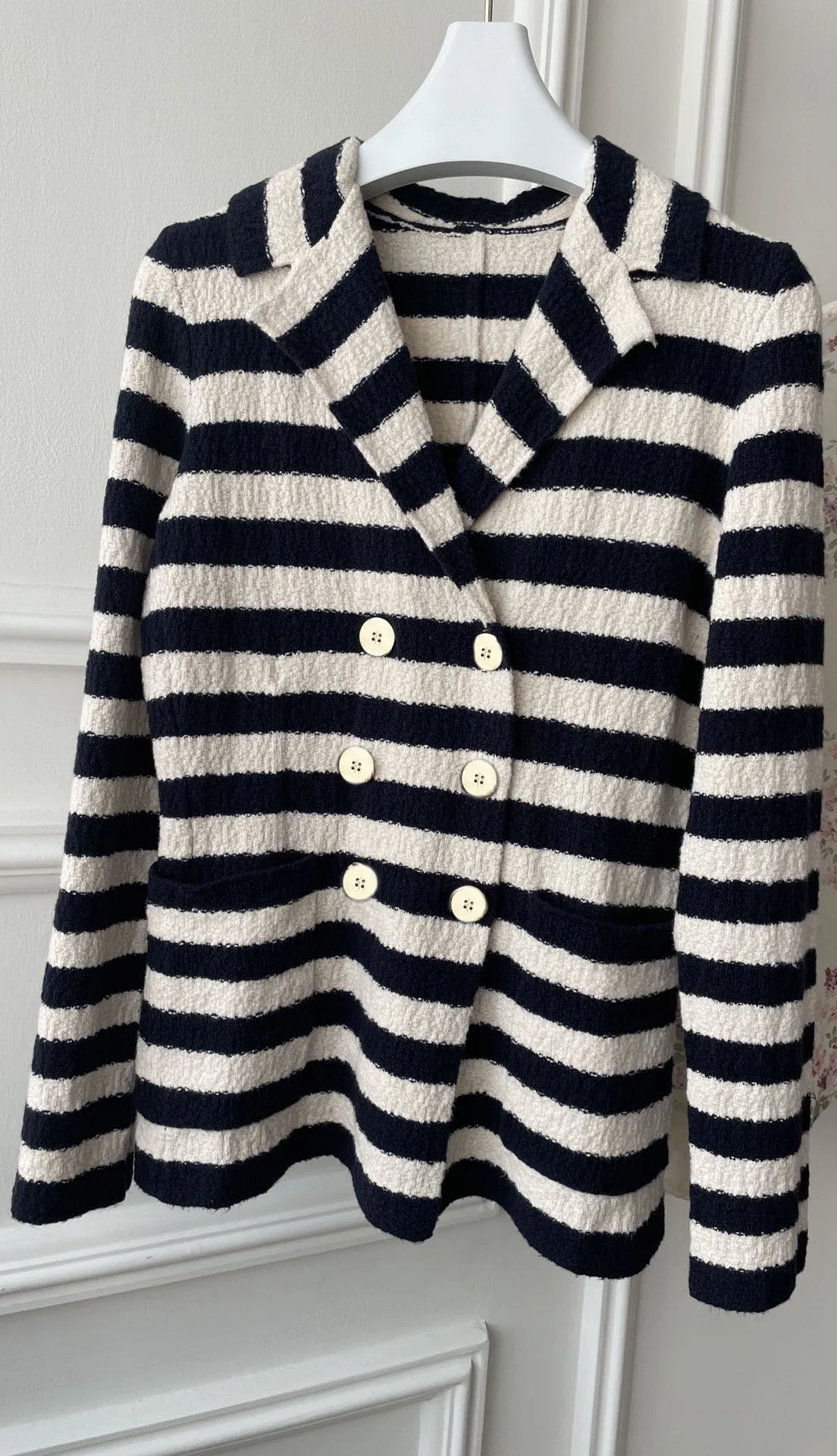 

Пальто с эластичным воротником с лацканами, дизайнерское классическое в полоску, Новинка осени 2023