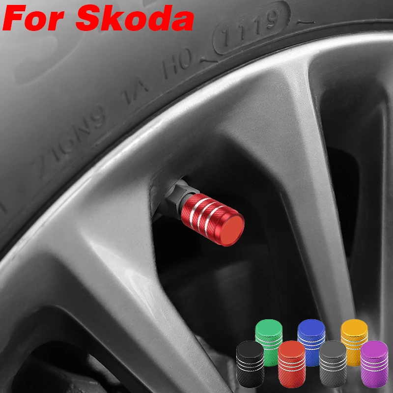 

4Pcs/Set Tire Stem Valve Caps Aluminium Car Wheel Stem Air Valve Cap for Skoda Octavia Rapid Kodiaq Karoq Fabia Kamiq Superb Etc