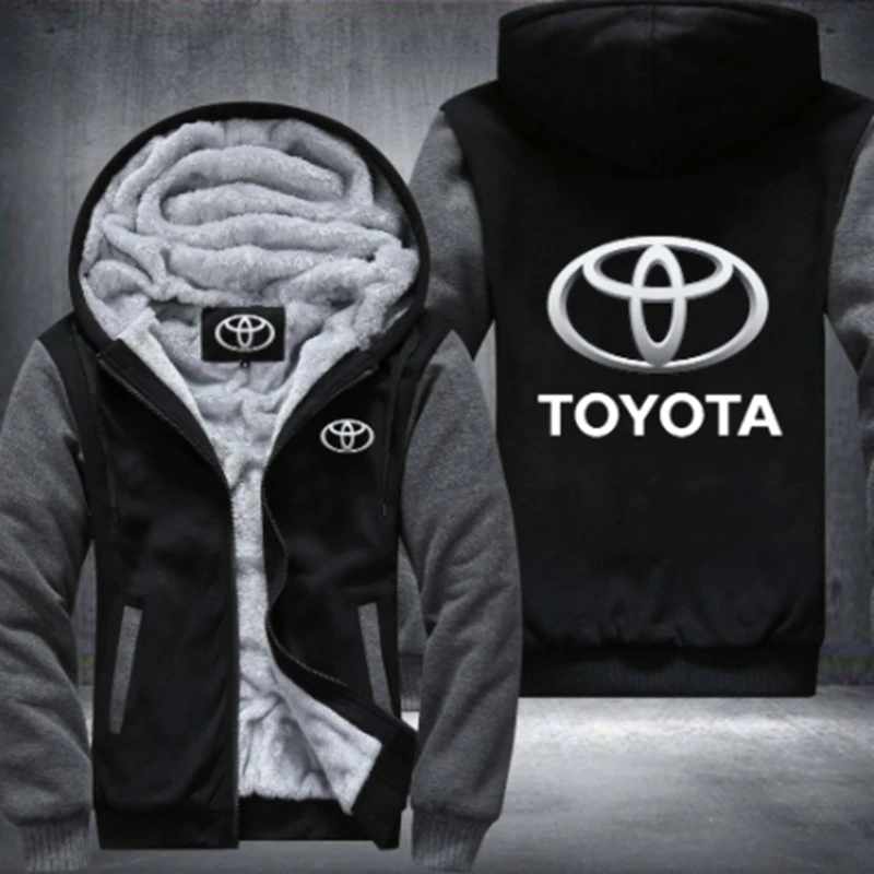 

New Winter Male Hoodies Warm Toyota Car Logo Jacket Sweatshirt Thicken High Quality Coat Zipper Hip Hop Tops Size S-5XL