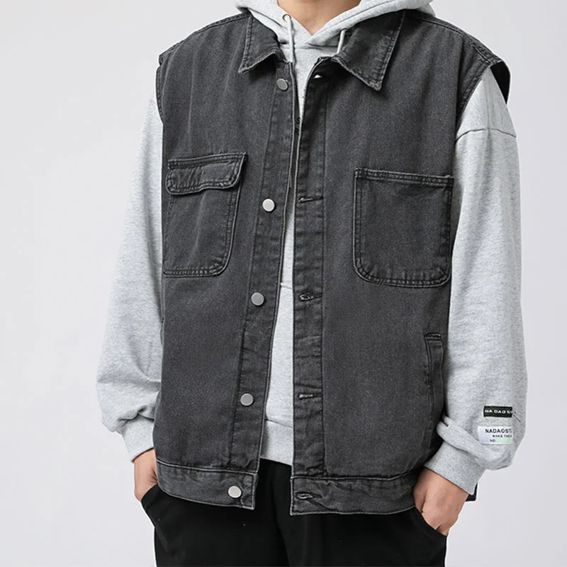 

2023 Vest Men's Cotton Clothing Spring Summer Fashion Waistcoat Male Casual Jeans Vintage Jacket Korean Coats Tops