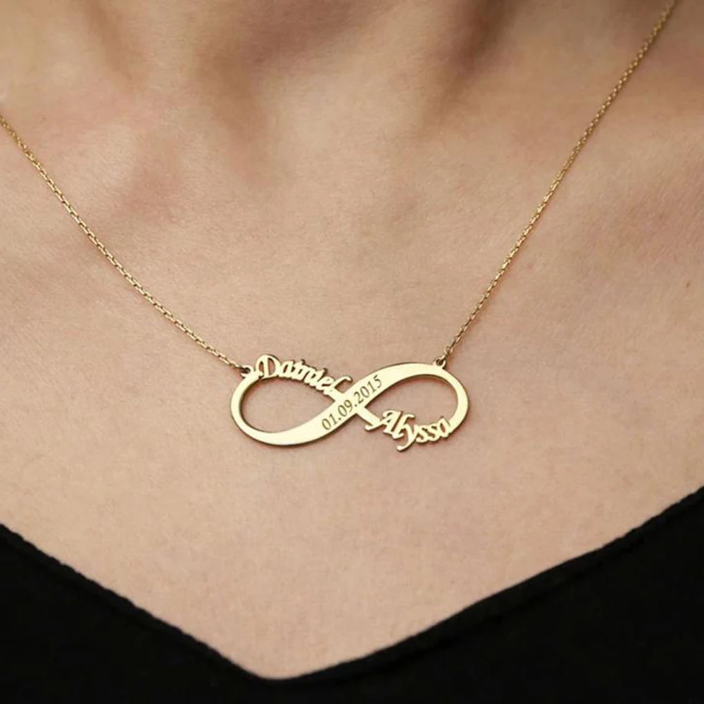 

Personalized Couple Necklace Stainless Steel Custom Name Infinity Symbol Engraving Date Valentine's Day Gift Collares Para Mujer