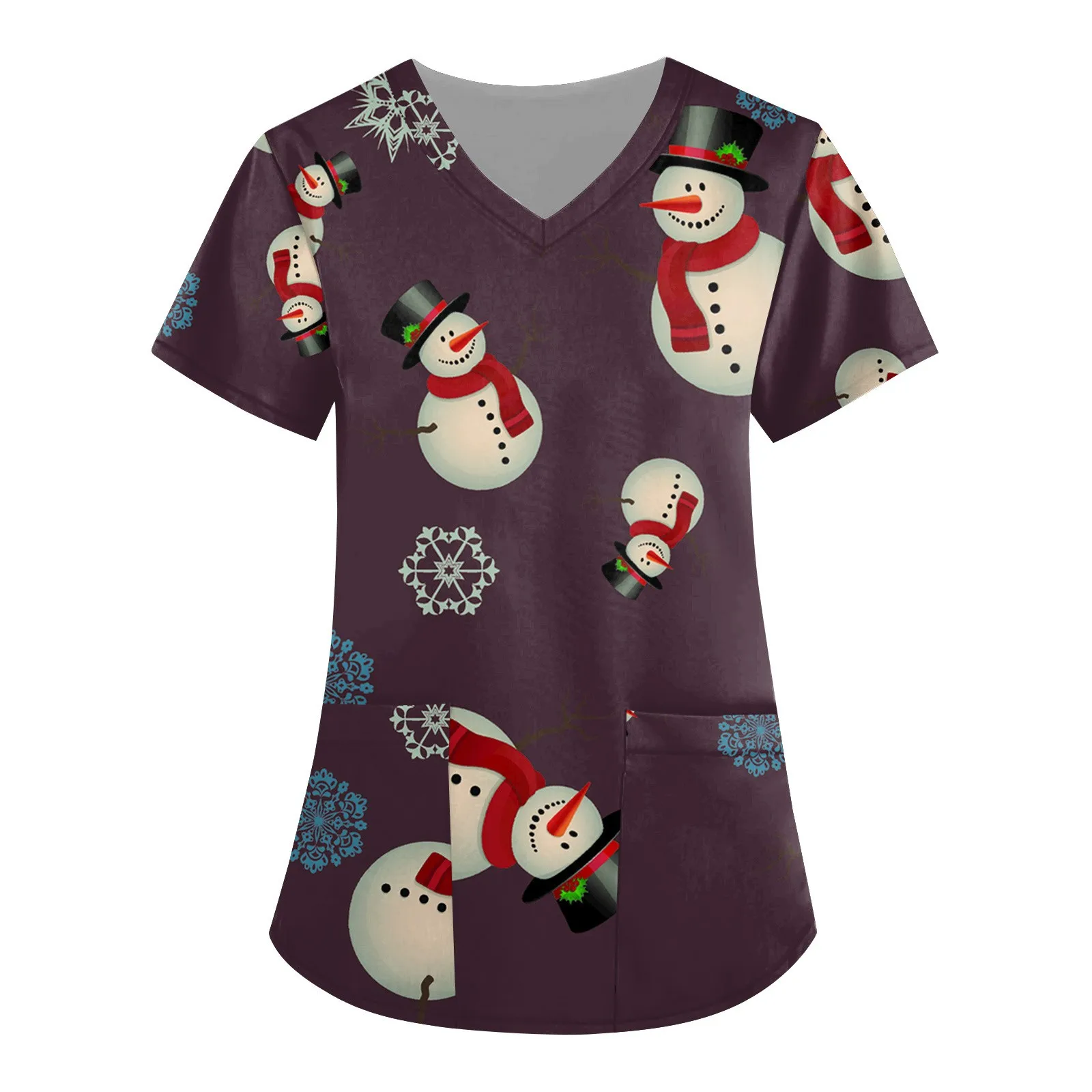 

Christmas Nurse Uniform Womens Scrubs Tops Short Sleeve Snowman Santa Claus Print Working Medical Nursing Workwear Xmas Uniforms