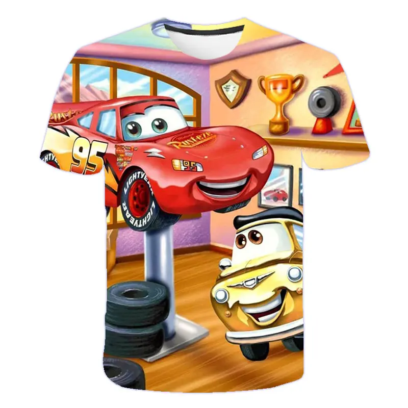 

Boys and Girls Round Neck T-shirt, Cute, Cartoon, Lightning McQueen, Graphic Car, 3D