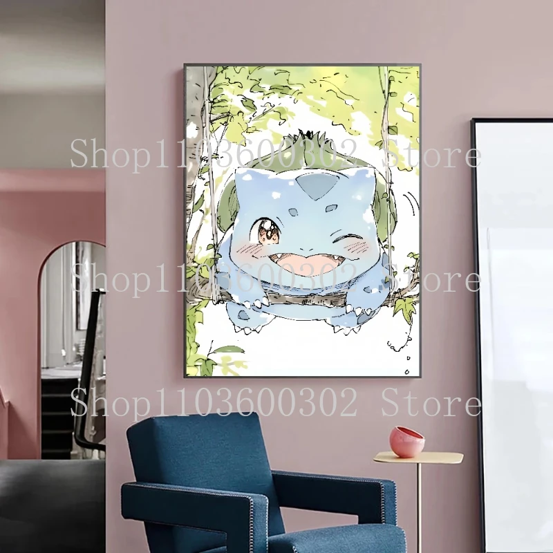 Аниме Покемон Бульбазавр Чаризард плакат и акварель холст картина настенная