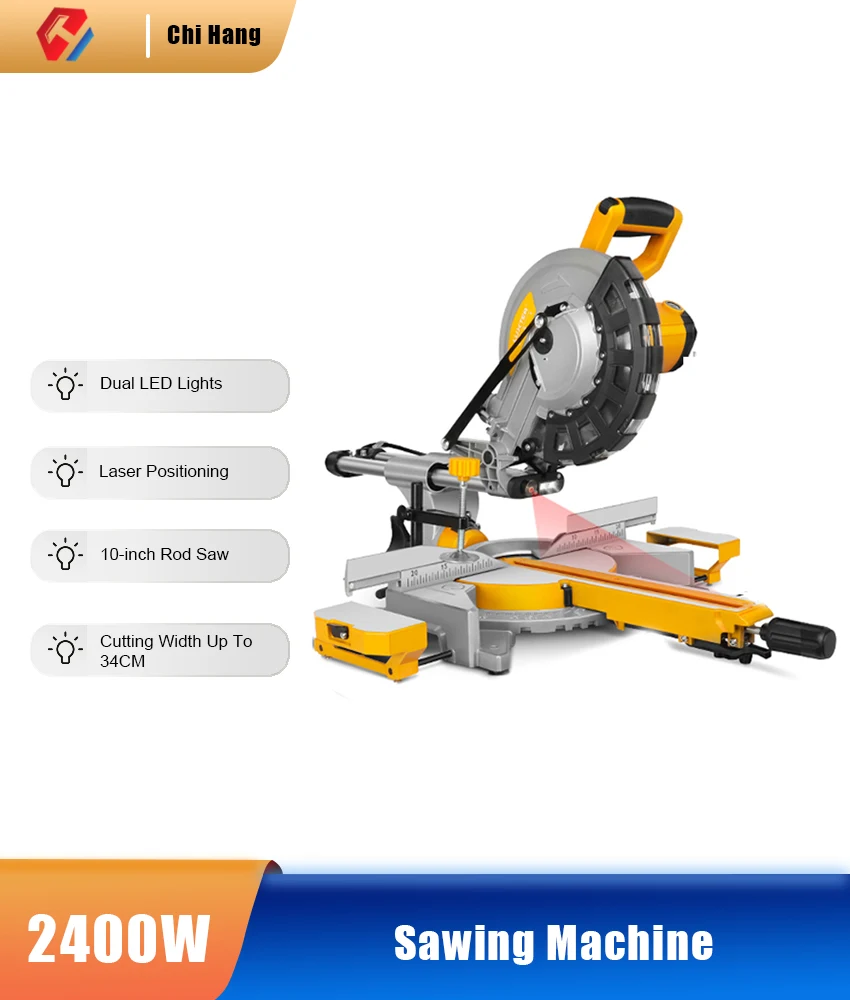10 Inch Miter Saw 45 Degree Laser Positioning Electric Woodworking Circular Saw 2400W Aluminum Sliding Cutting Machine Miter Saw