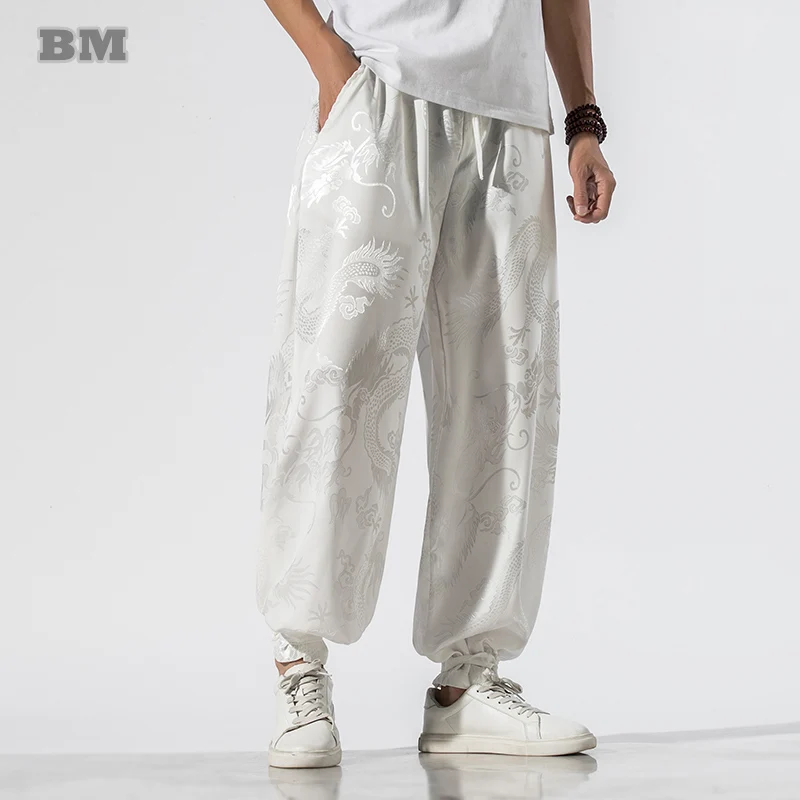 

2022 Chinese Style Casual Practice Kung Fu Pants Men Clothing Dragon Pattern Plus Size Jogging Pants Black Joggers Trousers