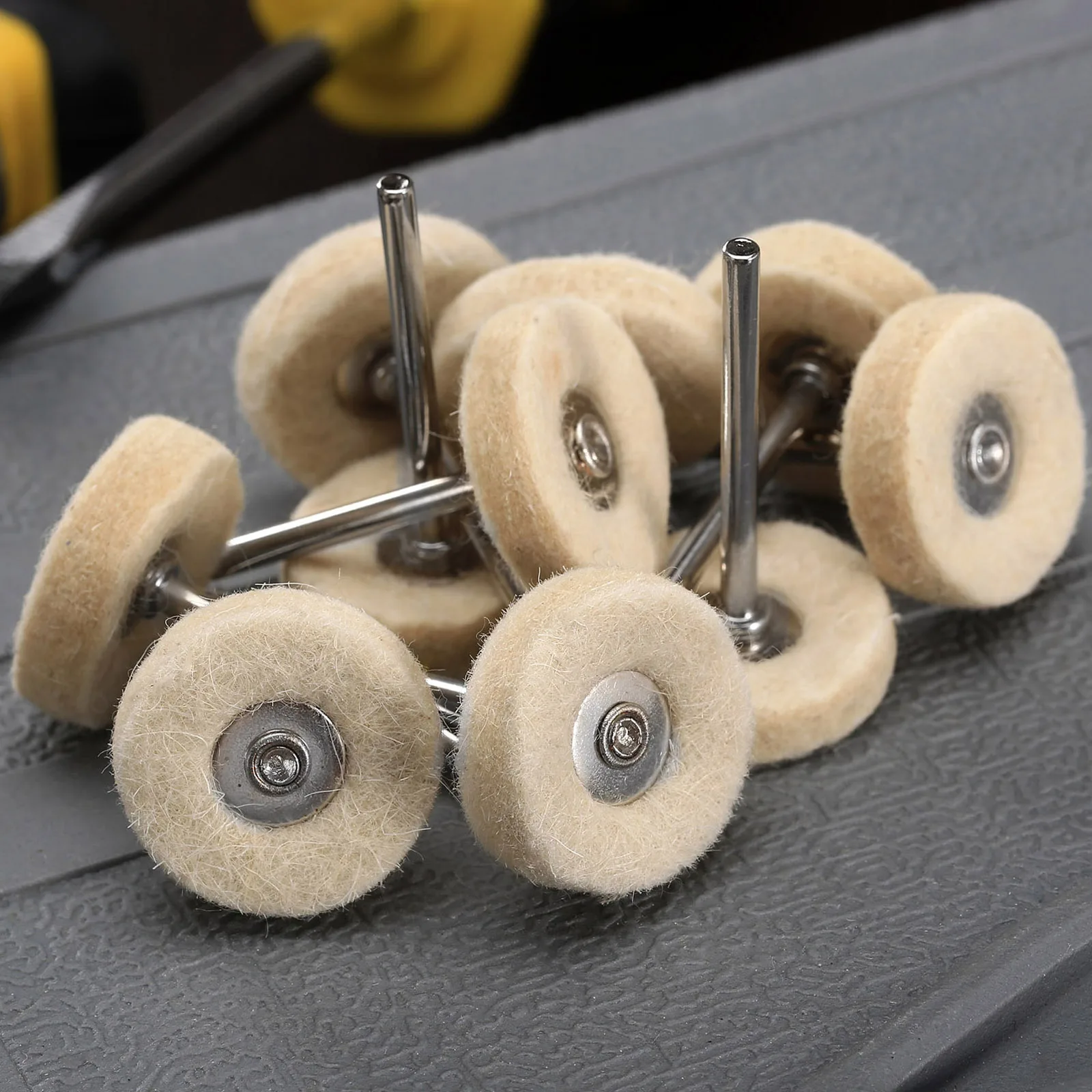 10Pcs Metal Sanding Polishing Buffing Grinding Wheel Brush 25mm Wool Rotary Brush For Dremel Rotary Tool 25mm Round Wool Felt