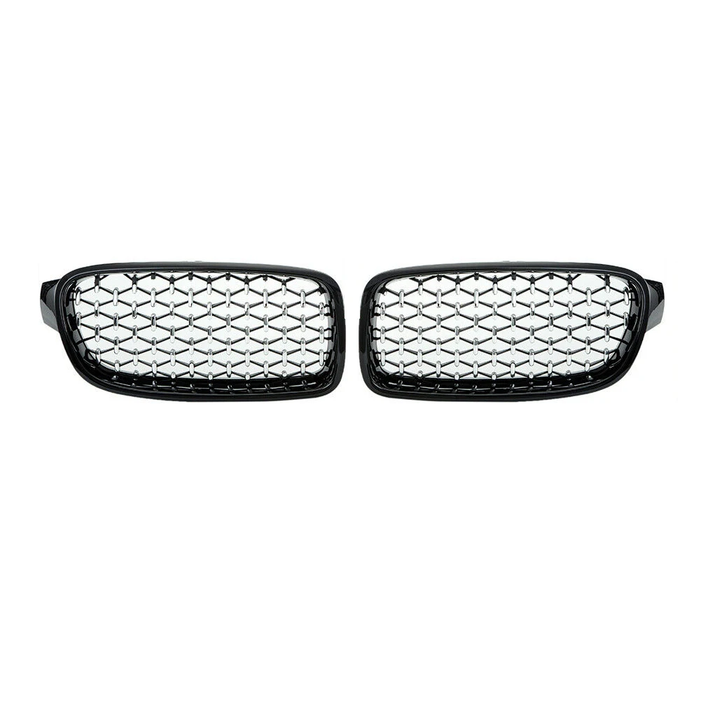 

1Pair Car Mesh Front Bumper Kidney Grille Grill Fit For-BMW F30/31 2012-2017 51137260497 51137260498 Black & silver