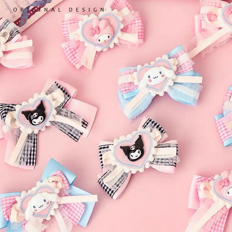 

Cinnamoroll Anime Sanrio Kawaii Hair Accessories Cute Bared Sweet Bow Hairpin Decoration Kuromi Cartoon Lolita Lovely Girls Toys