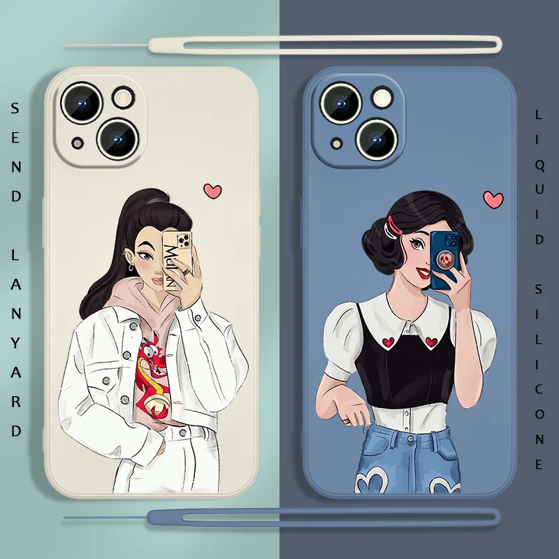 

Disney Princess Phone Case For Apple iPhone 13 12 11 Pro Max mini XS XR X 8 7 6S 6 Plus Liquid Rope Soft Funda Cover