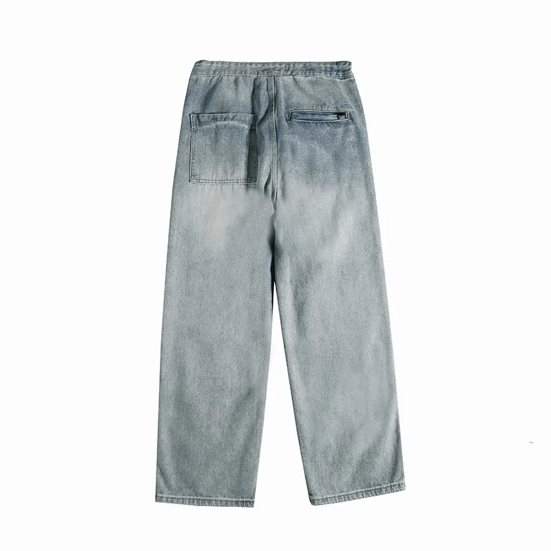 Mens Jeans Washed Light Color BF Japanese Fashion Jeans Wide Leg Long Pants Loose Straight Jeans Streetwear Men