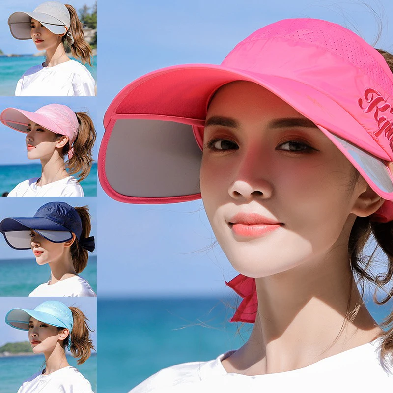 

Summer Sun Hat Visor Caps for Female Scalable Brim Empty Top Baseball Cap UV Protection Beach Ponytail Sun Visor Hats for Women