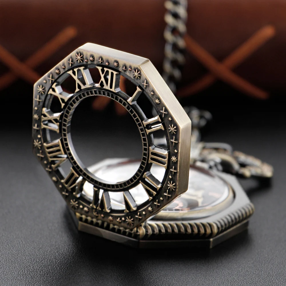 New Irregular Digital Display Hollow Steel Mechanical Pocket Watch Retro Gentleman Analog Signal Clock Women's Jewelry Gift