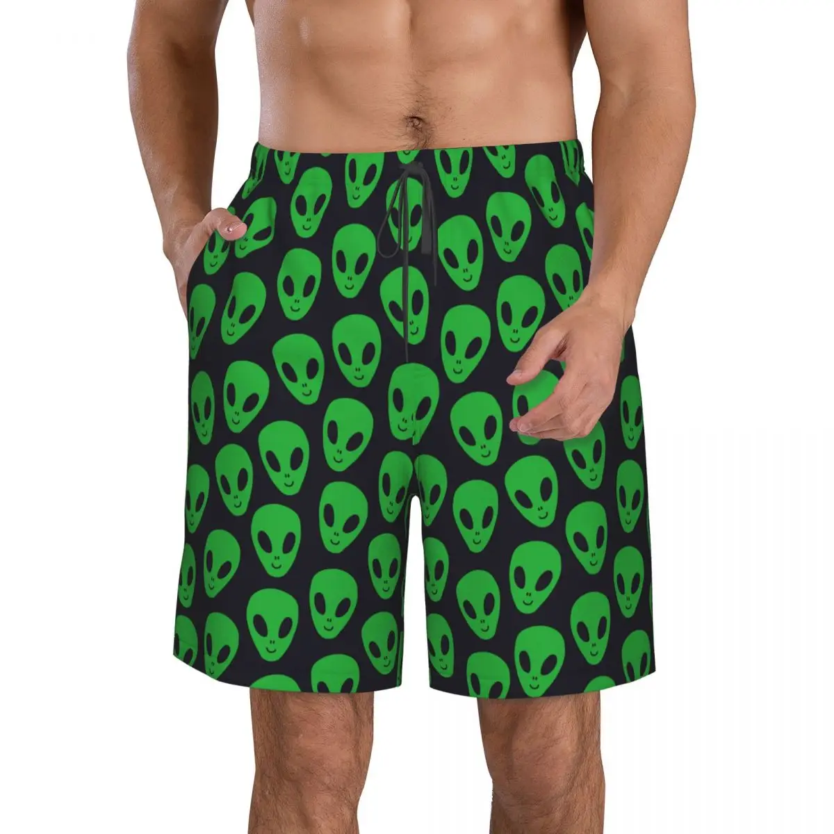 

New summer Men Shorts Men Sports Athletic Running Sport Fitness Beach Basketball Jogging Man Loose Short Pants Green Alien UFO