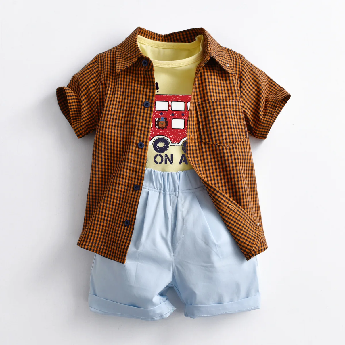 

Children Clothing Sets Baby Boy Clothes Toddler Plaid Shirt + Cartoon Print T-shirt + Solid Pants 3pcs Set Infant Casual Outfits