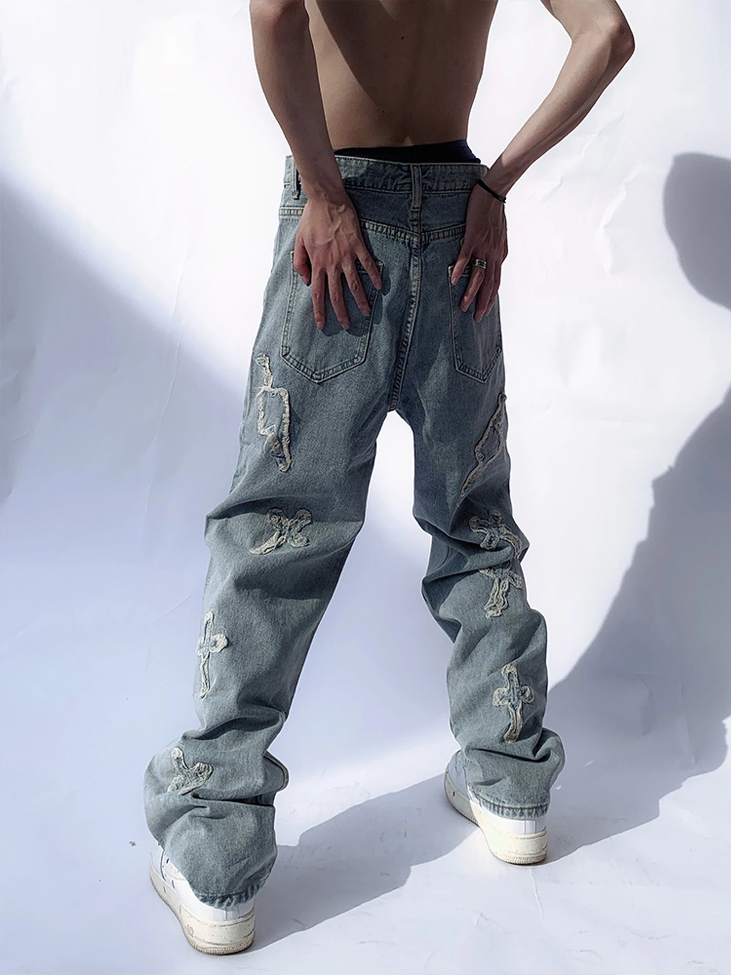 Four Seasons Men Jeans Unisex Hip Hop Wide Leg Denim Trousers Loose Straight Y2k Aesthetic Pants Casual Loose Jeans Men Fashion