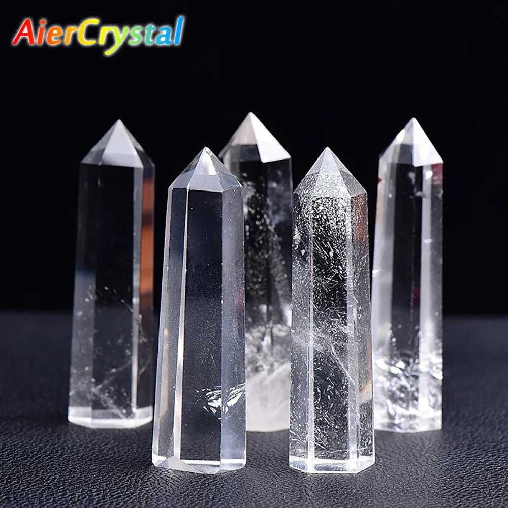 

1PC Natural Clear Quartz Column Transparency White Crystal Point Healing Stone Hexagonal Obelisk 50-80mm Wand Stone Room Decor