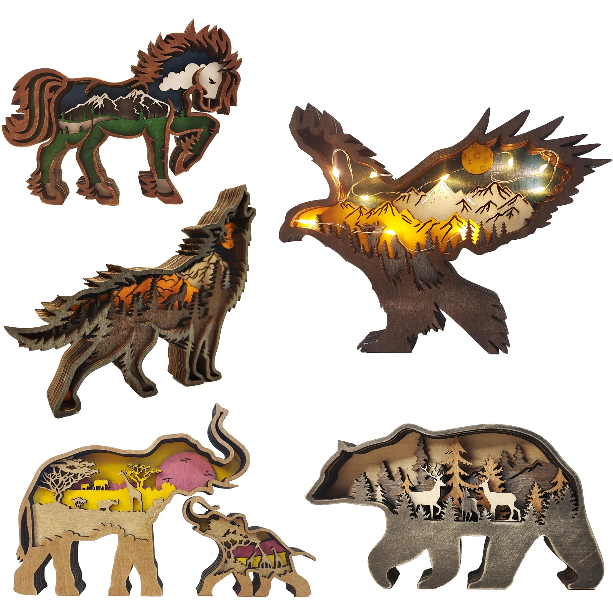 Деревянные животные ремесла креативные праздничные украшения для дома