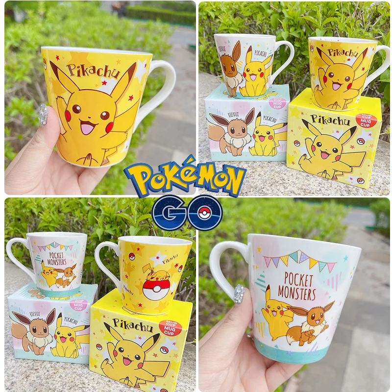 Cartoon Pokemon Pikachu New Ceramic Coffee Cup Mug Couple Home Breakfast Milk Water Cup Creative Children Gift Cup Spoon Coaster