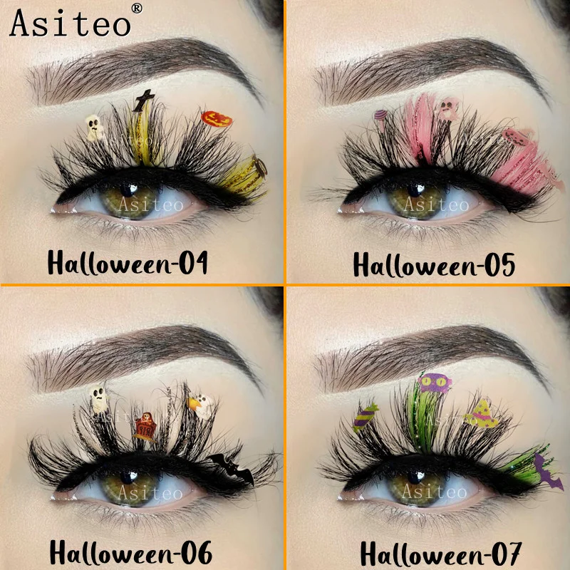 False Eyelashes Pink Red Blue Purple Soft Vegan Ghost Zombie Colored Glitter Fake Lashes Makeup