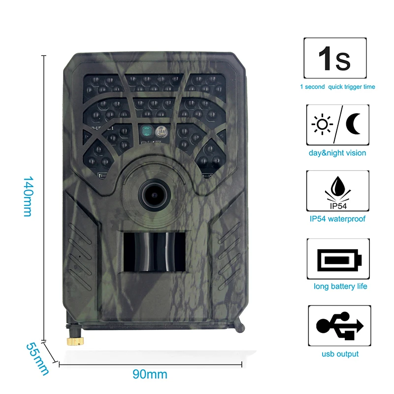 

Trail Hunting Camera IP56 Waterproof Monitoring Wild Animals High-Sensitive Motion Camera 0.8S Trigger Time Track Camcorders