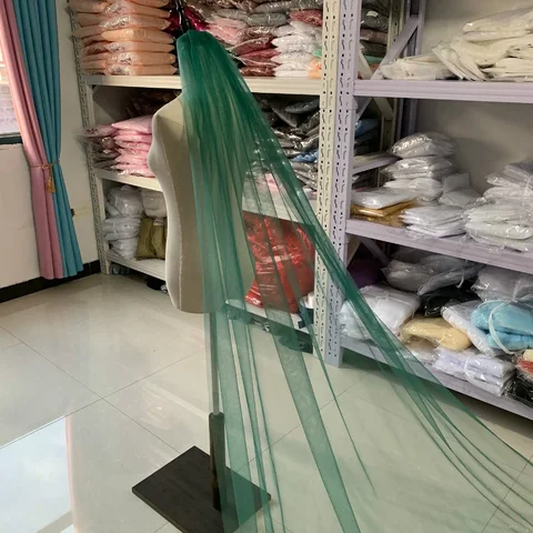 Кружевная свадебная фата с блестками, Длинная свадебная фата, мягкая Фата для невесты, цвет зеленый, 3 м