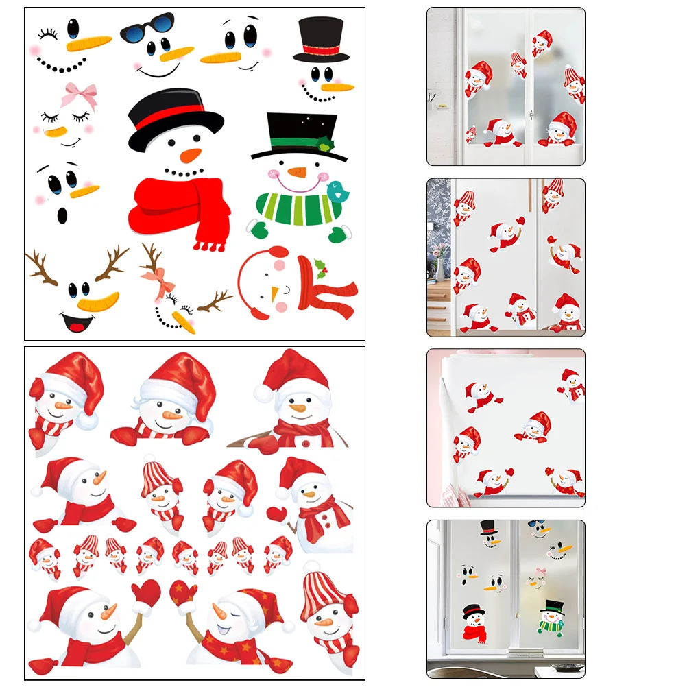 

Christmas Snowman Fridge Sticker Decal Refrigerator Stickers Window Wall Decoration Xmas Decor Clings Face Cling Holiday Home